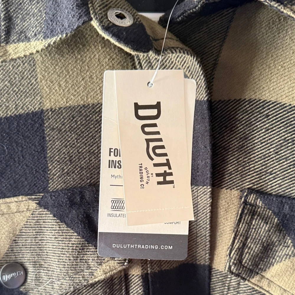 Duluth Trading Co Olive Green and Black Buffalo Plaid Long Jacket - Picture 2 of 9